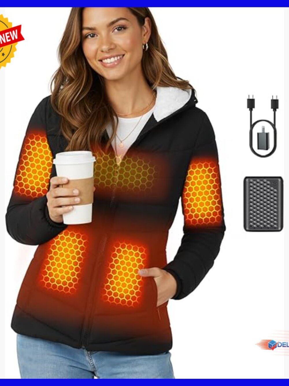 Women's Heated Jacket with Graphene Heating 12V Battery Winter Coat Loose Fit